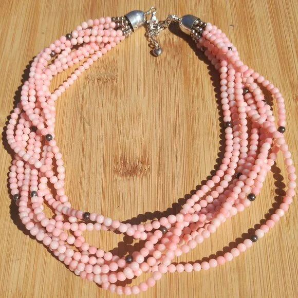 Jay King DTR mine finds 925 Sterling silver Angel Skin Coral 8 strand necklace - Picture 7 of 9